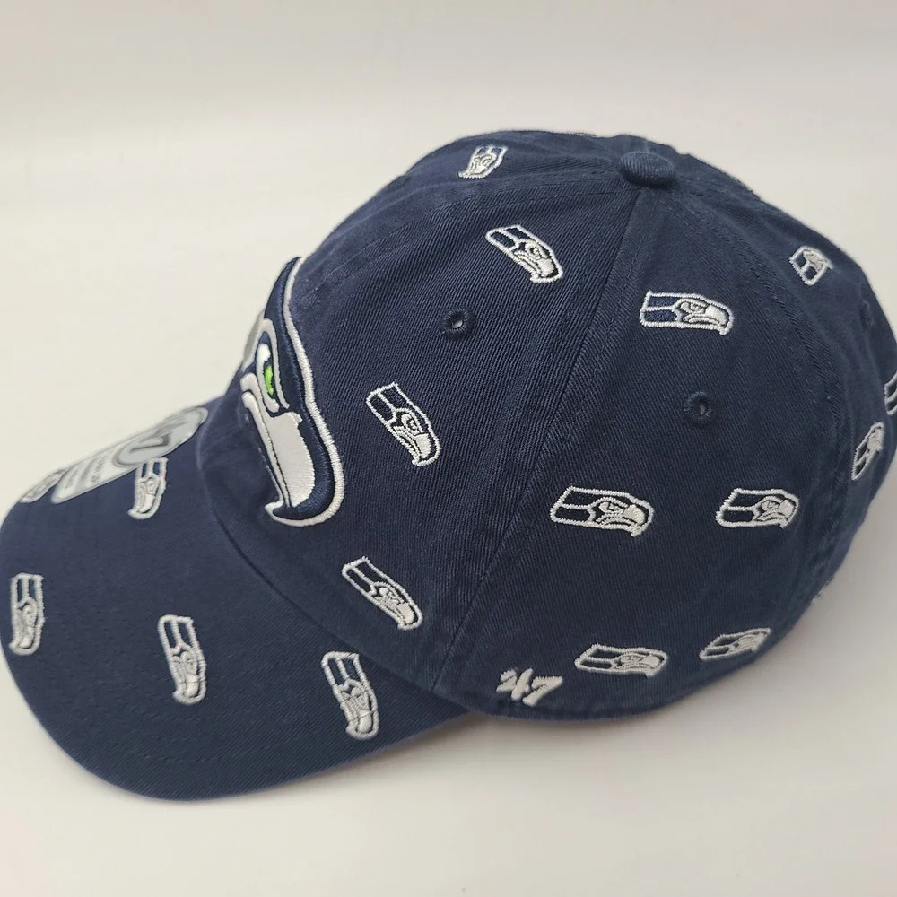 Women Seattle Seahawks Hat Strapback 47 Brand Clean Up Blue NFL All Over Print